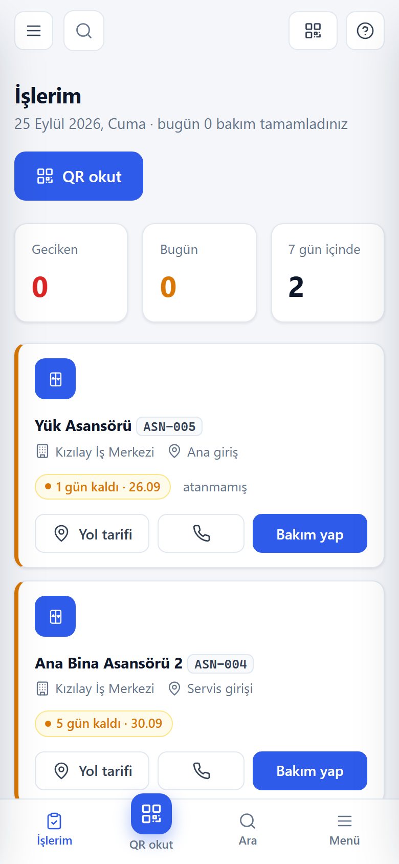 Teknik Servis Bakım Platformu — telefonda işlerim